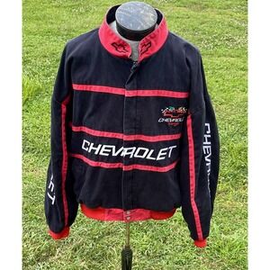 Vintage Chevrolet Racing Jacket Mens 2XL Black Red NASCAR Auto Car Racing‎ 90s